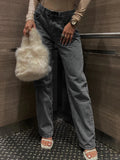 Taooba-Women Straight Denim Pants Side Pockets Ripped Cutout Long Streetwear Casual Fall Spring Baggy Trousers Y2K Cargo