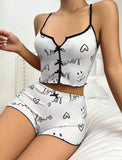 Taooba Pajama Suit Suspender Shorts Sexy Bow Print Milk Silk Suit Comfortable Home Wear Women's Pajama Suit