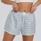 Taooba-Women Y2k Plaid Pajama Shorts Buttons Elastic High Waist Casual Straight Short Pants Lounge Baggy Sweatshorts 2024 Summer New