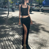 Taooba-2024 spring new women's fashionable and sexy temperament street shooting U-neck suspender top slit half-length skirt suit