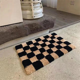 Taooba-Retro Checkerboard Thickened Tufting Carpet Luxurious Fluffy Soft Plush Entry Door Mat  Bathroom Anti Slip Rug Bedside Foot Mat