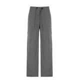 Taooba-Split Zipper Drawstring Contrast Casual Pants Harajuku Women Wide Legs Streetpants Autumn High Waist Straight Pants