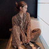 Taooba Christmas Outfit New Fashion Leopard Print Pajamas Women's Spring Long-sleeved Cardigan Europe and The United States Sexy Home Suit Ins Sleepwear