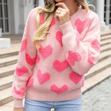 Taooba-New Fashion Round Neck Love Printed Contrast Sweater Loose Pullover Sweater New Warm Pullover 2024 Valentine Day