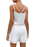 Taooba-White Flower Cutout Rompers Women’s Summer Spaghetti Strap O Neck Shorts Playsuits Holiday Beach Casual Streetwear Outfit