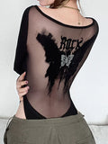 Taooba-Y2K Bodysuit Women Sexy Coquette Long Sleeve T-Shirts Ladies One Piece Top Female Lace Hot Grunge Mesh Camisetas Ropa Mujer