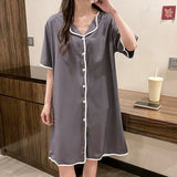 Taooba Christmas Outfit Plus Size M-4XL Women's Nightgown Summer Sweet Short Sleeve Home Dress Ice Silk Night Skirt Cardigan Cute Korean Night Gown