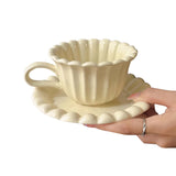 Taooba-Vintage Cream Lace Ceramic Coffee Cup and Plate Set Latte Cup High Appearance Afternoon Tea Cup