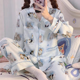 Taooba Christmas Outfit Women's Pajamas Sets Spring Autumn 2 Piece Animal Print Pyjama Faux Silk Satin Sleepwear Long Sleeve Pijama Mujer Pjs Homewear