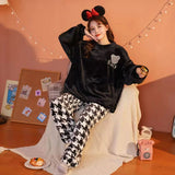 Taooba Christmas Outfit Fleece Thick Warm Women's Pajamas Set Winter Sleepwear Casual Solid Top and Plaid Pants Soft Pijamas Set for Women Home Suit