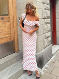 Taooba-2024 Polka Dot Ruffles Bandage Maxi Dress Women Off Shoulder Slim Elegant Party Dress Summer Beach Holiday Sundresses