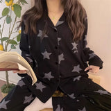 Star Full Print Pajamas for Women Spring and Summer New Long Sleeve Black High-end Home Wear Women's Pajamas Nightwear Sleepwear