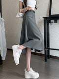 Taooba High Waist Pleated Long Skirt Women New Arrival 2023 Autumn Korean Style Solid Color Ladies Elegant A-line Skirts W1361