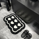 Taooba-Heart Black & White Rug Door Tuftting  Mat Soft Thick Fluffy Tuftted Door Floor Carpet Bathroom Absorbent Toilet Kitchen Rug