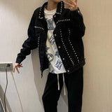 Taooba Jeans Coat for Men Punk Black Rivet Denim Jackets Man High Quality Korean Popular Clothes Loose Cheap Price Stylish Designer Low