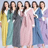 Taooba Ladies Cute Bathrobe Autumn Winter Extended Hooded Nightgown Soft Sleepwear Women's Jacquard Flannel Pyjamas Thicker Warm