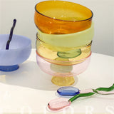 Taooba-Stained Glass Transparent Goblet Bowl Spoon Set High Borosilicate Glass Bowl Fruit Salad  Dessert  Bowls Household Tableware