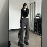 Taooba- Solid Elastic Drawstring Long Bell-Bottomed Flares Pants 2023 Y2K Wholesale Casual Streetwear Daily Women Clothing