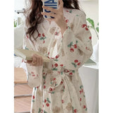 Taooba Christmas Gift Robe Women Cotton Floral Long Sleeve Nightwear Shower Bathrobe Kimono Cute Sweet Women's Sleepwear Pajamas Dressing Gowns Robes