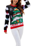 Taooba-Women's Christmas Knit Sweater Long Sleeve Crewneck Dinosaur/Christmas Tree Print Pullover Knitwear