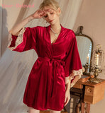 Taooba-Warm Velvet Sleepwear Sexy Lace Trim Bathrobe Women Velour Wedding Bride Robe Loose Kimono Gown Femme Nightgown Loungewear