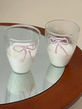 Transparent Glass Water Cup Creative Pink Bow Cute Glass Cup Ins Korean Butterfly Mug Water Cup  Wine Glasses