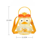 Taooba-1pc 1000ml Cute Duck Water Bottle with Strap Straw for Girls Plastic Cup Portable Drinking Bottle Kids Water Bottle BPA Free