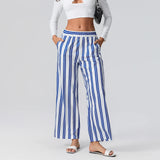 Taooba Women Classic Striped Loose Straight Leg Pants Mid Elastic Waist Casual Sleep Bottoms Female Lounge Pants