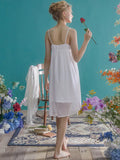 Taooba Sexy Cotton Nightgowns For Lady Elegant Princess Modal Gauze Sleeveless Lace Nightdress  Loose Home Dress