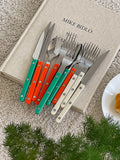 Taooba-Korean INS Style Tableware Set Stainless Steel Knife, Fork, Spoon Western Tableware Set Simple Retro Color Dinner Cutlery Set