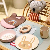 Taooba-Cute Animal Printed Dining Plate Bamboo Fiber Dishes for Serving Salad Dessert Cake Fruit Food Plate Kitchen Tableware