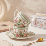 Taooba-French Retro style Ceramic Mug Exquisite Flower Coffee Cup and Saucer Afternoon Camellia Tea cup romantic Gift Light Luxury Cup