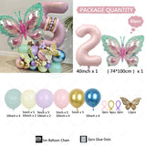 Taooba Color Palette 60pcs Larger Butterfly with 40nch Pink Number Foil Balloon Set Macaron Pink Purple Balloons for Girls Birthday Baby shower Party