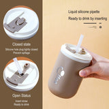 Taooba-Stainless Steel Insulated Coffee Thermos Mug Leak-Proof Double Wall Vacuum Travel Mug Tumbler Cup with Flip Lid Straw For Home