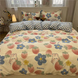 Strawberry Bedding Set Kawaii with Duvet Cover Flat Sheet Pillowcases No Filling Kids Queen Full Size Boys Girls Bed Linen