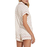 Taooba-Women Sweet Heart Print Pajamas Set 2 Pieces Suits Short Sleeve Loose Shirts Tops and Shorts Loungewear Sleepwear Outfits