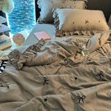 Korean Style Girl Lace Embroidered Bow Summer Cool Quilt Set Of Four Pieces, Washed Cotton, Simple Air Conditioning Quilt,