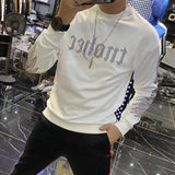 Taooba Men's Clothing Pullover Diamond Fleeced Sweatshirts for Man Round Neck Crewneck Slim Fit Hoodieless Top Harajuku Fashion Funny