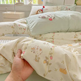 2024 New Bedding Set Garden Style  Floral Wash Cotton Soft Quilt Cover Sheet Set Student  4-piece Set  Bedsheet Quilt Comforter