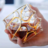 1pc Whiskey Glass Tumbler Golden Line Wine Whisky Glasses Golden Painted Crystal Barware Multi-Functional Beer Cocktail Cup