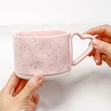 Taooba-Korean ins Ceramics Cup Breakfast milk oatmeal cup Pink Love shape handle Coffee Mug Water cup For Office Valentine's Day gifts