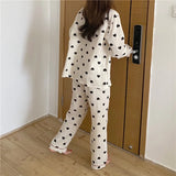 Taooba Christmas gift 2 Pieces Womens Pajamas Long Sleeve Sleepwear Korean Heart Print Pijama Set Casual Nightwear Lady Home Suit Spring Pyjama Nighty