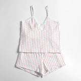 Taooba 2 Piece Set Women Loungewear Cute Sweet Heart Lace Trim V Neck Cami Tops + Casual Shorts Sleeveless Crop Tops Pajamas Homewear