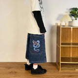 Taooba-JNCO Mens Vintage Streetwear Hip Hop Snake Graphic Wide Leg Denim Pants Baggy Gym Shorts Men Fashion Jorts Jeans Shorts