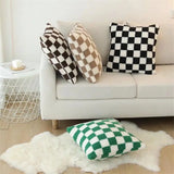 Taooba-Lamb Fleece Checkerboard Pillow Cushion Cover Soft Waxy Plush Retro Plaid Sofa Throw Pillowcase Lumbar Pillow Cover Room Decor