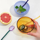 Taooba-Stained Glass Transparent Goblet Bowl Spoon Set High Borosilicate Glass Bowl Fruit Salad  Dessert  Bowls Household Tableware