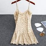 Taooba Christmas Outfit Women Nightgowns Padded Bra Faux Silk Satin Nightdress Female Leopard SleepDress Sleepwear Sleeveless Nightwear Homewear Pajama