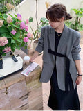 Taooba Ribbon Slit Blazer Coats For Women Notched Long Sleeves Loose Fashion Clothing Office Lady Casual Korean Style