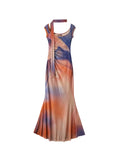 Taooba-Sleeveless Backless Maxi Dress Women 2024 Summer Bodycon Elegant Sexy Tie Dye Outfits Ladies Birthday Party Club Dresses