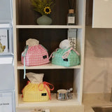 Taooba-Cute Plaid Tissue Box Heart Knitting Cotton Thread Napkin Holder Tissue Bag Bedroom Kitchen Desktop Storage Napkins